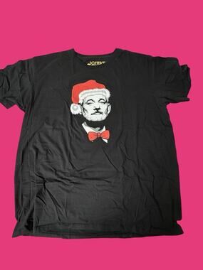 Bill Murray Portrait w/ Santa Hat Chive Tees Men's XXL Black Christmas T-Shirt